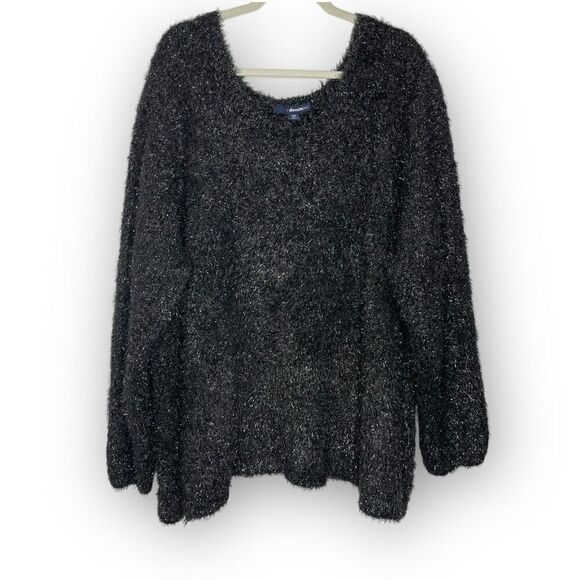 Denim 24/7 Sweaters - Denim 24/7 Black Metallic Eyelash Fuzzy Sweater Scoop Neck Women's Plus Size 4X